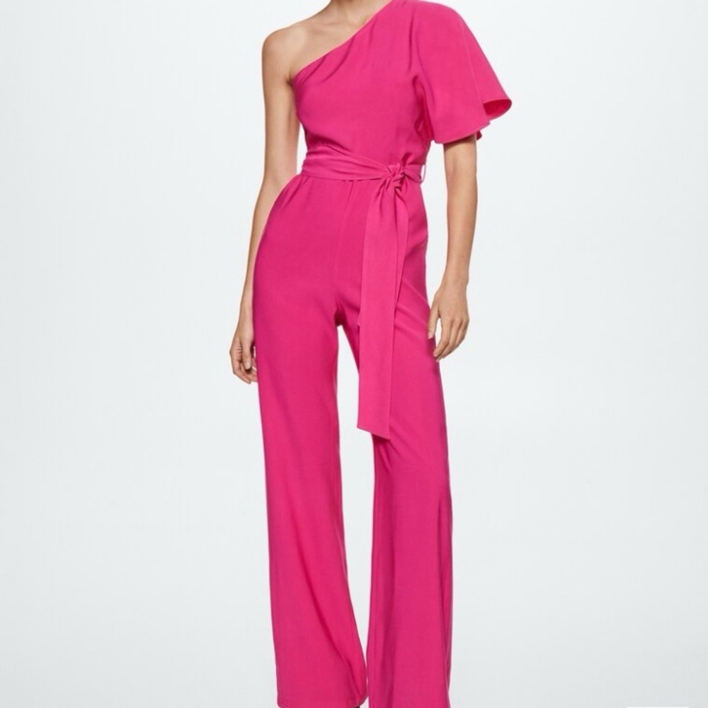 Mango Pink One-Shoulder Jumpsuit | Feminine